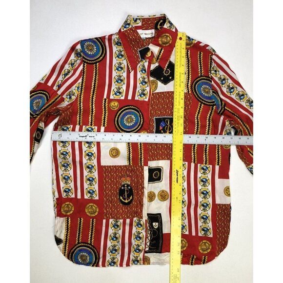 VINTAGE Exit Shops 100% Silk Nautical Scarf Print Shirt Women Medium Long Sleeve - Picture 6 of 6